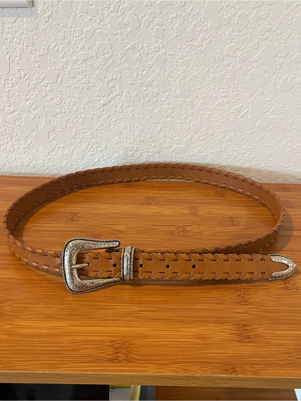 Tan Leather Braided Belt with Silver Buckle